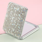 1PC Diamond-encrusted Makeup Mirror Rectangular Foldable Double-sided Makeup Mirror The Shiny Diamond-encrusted Appearance Allows You To Become The Focus Of The Crowd No Matter What Occasion It Is